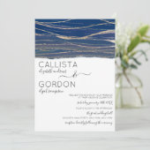 Elegante Gold Navy Blue Veined Waterverf bruiloft Kaart (Staand voorkant)