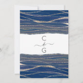 Elegante Gold Navy Blue Veined Waterverf bruiloft Kaart (Achterkant)