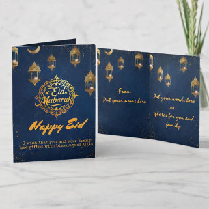 Elegante Gold & Navy Eid Mubarak Wenskaart Kaart