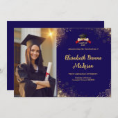 Elegante Gold & Navy Graduation aankondigingen (Voorkant / Achterkant)