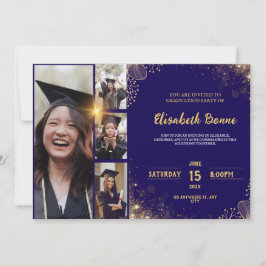 Elegante Gold & Navy Graduation Party Uitnodiging