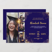 Elegante Gold & Navy Graduation Party Uitnodiging (Voorkant / Achterkant)