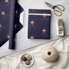 Elegante Gold North Star op een diepblauwe achterg Cadeaupapier