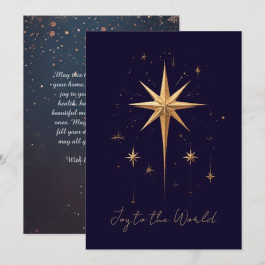 Elegante Gold North Star op een diepblauwe achterg Feestdagenkaart (Voorkant / Achterkant)