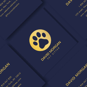 Elegante Gold Paw Print Huisdier Sitter Navy Blue Vierkante Visitekaartje