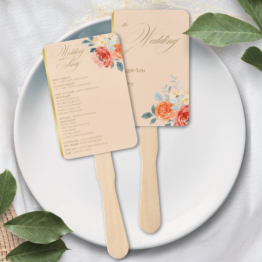 Elegante Gold Peach Floral Script Wedding Program Handwaaier