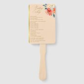 Elegante Gold Peach Floral Script Wedding Program Handwaaier (Voorkant)