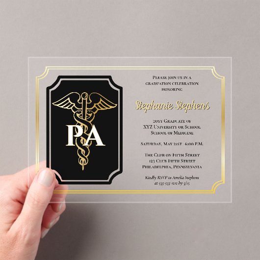 Elegante Gold Physicians Assistant Graduation Part Acryl Uitnodigingen (Insitu (Draagbaar))