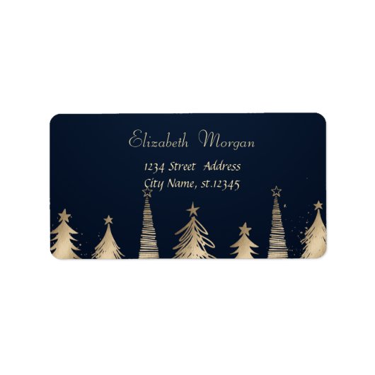 Elegante Gold Pine Trees Vakantie Etiket (Voorkant)