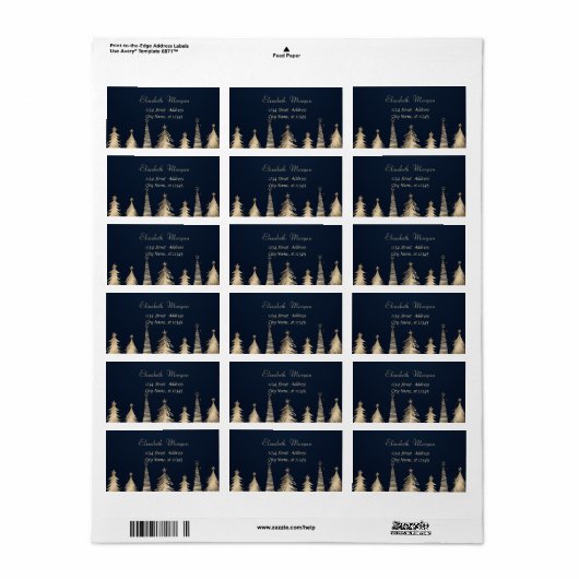 Elegante Gold Pine Trees Vakantie Etiket (Full Sheet)