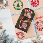 Elegante Gold Pine Vakantie Fotocollage Cadeaulabel