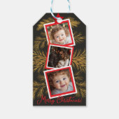 Elegante Gold Pine Vakantie Fotocollage Cadeaulabel (Voorkant)