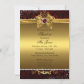 Elegante Gold Ruby Red Damask Sweet Sixteen Uitnod Kaart (Achterkant)