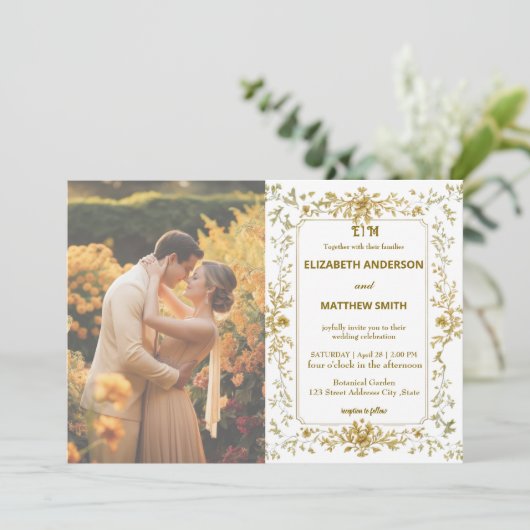 Elegante Gold Rustic Country Overlay foto bruiloft Save The Date (Staand voorkant)
