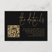 Elegante Gold Script Black QR Code Wedding Details Informatiekaartje (Voorkant)