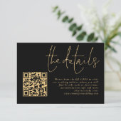 Elegante Gold Script Black QR Code Wedding Details Informatiekaartje (Staand voorkant)