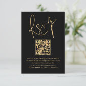 Elegante Gold Script Black QR Code Wedding RSVP (Staand voorkant)