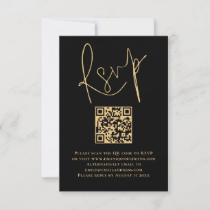 Elegante Gold Script Black QR Code Wedding RSVP