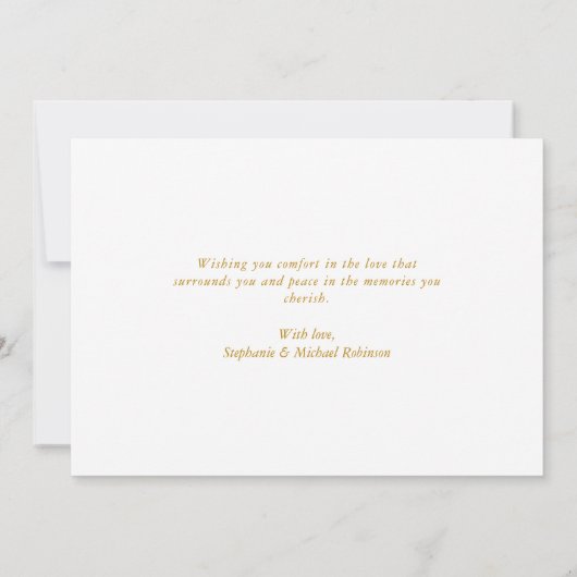 Elegante Gold Script Condoleance Sympathy Card Aankondiging (Achterkant)