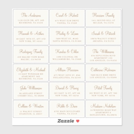 Elegante Gold Script Cream Wedding Guest Address Sticker (Vel)