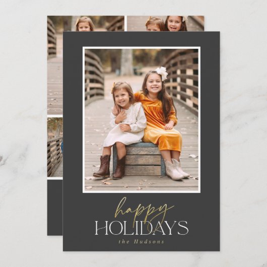 Elegante Gold Script Feestdagen Calligraphy Collag Feestdagenkaart (Voorkant / Achterkant)