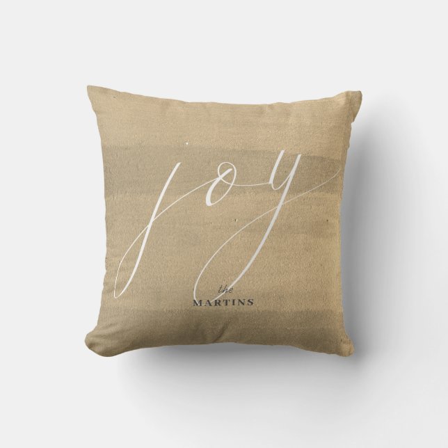 Elegante Gold Script Joy Minimalist Holiday Kussen (Voorkant)