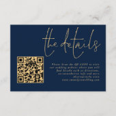 Elegante Gold Script Navy QR Code Wedding Details Informatiekaartje (Voorkant)