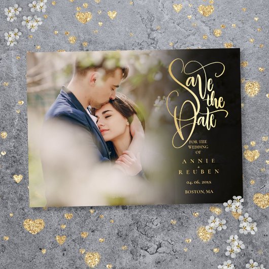 Elegante Gold Script Photo Wedding Sla de datum op Acryl Uitnodigingen