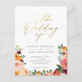 Elegante Gold Script Waterverf Bloemenbruiloft Uitnodiging Briefkaart (Voorkant)