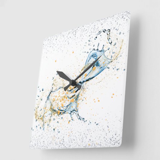 Elegante Gold & Silver Water Splash Vierkante Klok (Hoek)
