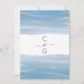 Elegante Gold Sky Blue Veined Waterverf bruiloft Kaart (Achterkant)