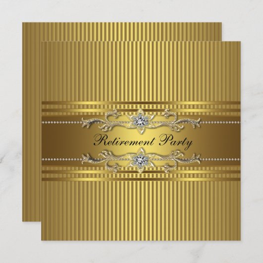 Elegante Gold Stripe Retirement Party Kaart (Voorkant / Achterkant)
