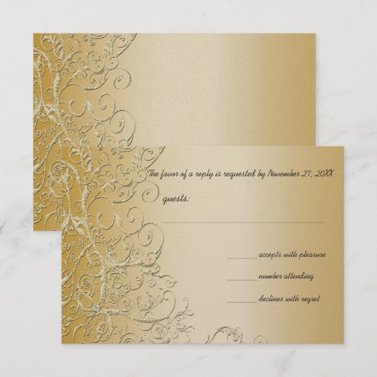 Elegante Gold Swirls Wedding RSVP Response Kaart (Voorkant / Achterkant)