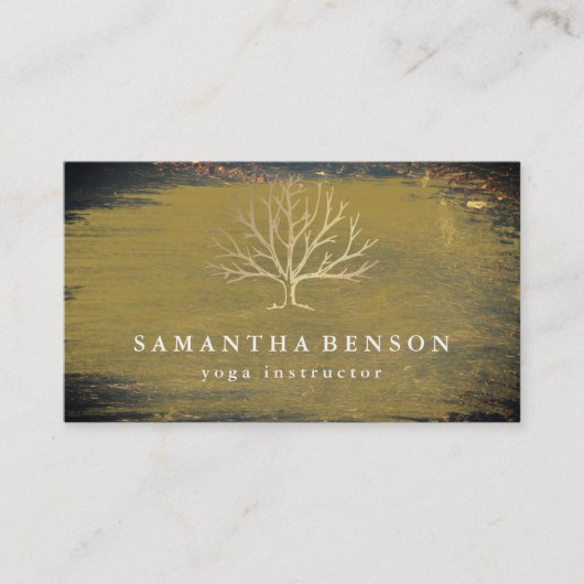 Elegante  Gold Tree Yoga Instructor Wellness Visitekaartje (Voorkant)