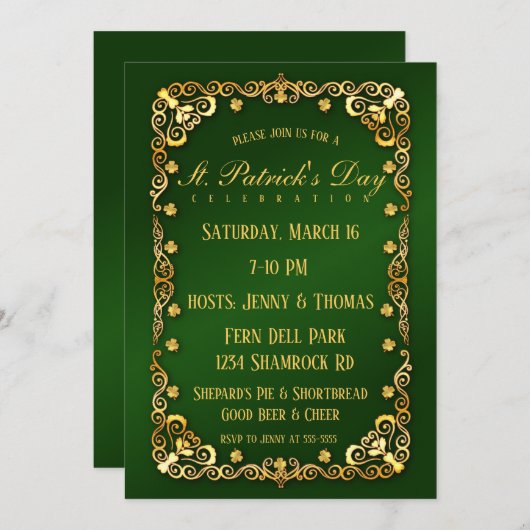 Elegante Gold Trim en Shamrock St. Patrick's Day Kaart (Voorkant / Achterkant)