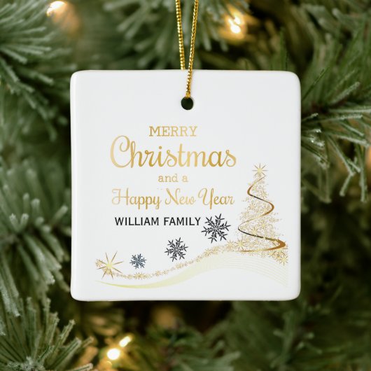 Elegante Gold Typografie Vrolijk Kerstfeest Keramisch Ornament (Boom)