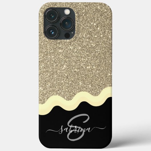 Elegante Gold Wave Glitter Monogrammed Naam Case-Mate iPhone Case (Achterkant)
