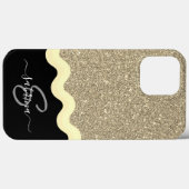 Elegante Gold Wave Glitter Monogrammed Naam Case-Mate iPhone Case (Achterkant (horizontaal))