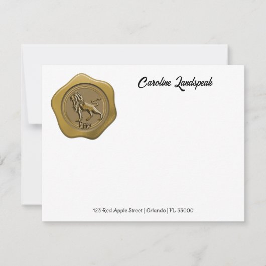 Elegante Gold Wax Seal met Leo Notitiekaartje (Voorkant)