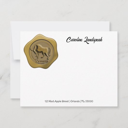 Elegante Gold Wax Seal met Stier Notitiekaartje (Voorkant)
