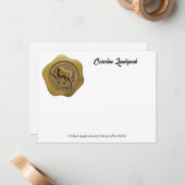 Elegante Gold Wax Seal met Stier Notitiekaartje (Voorkant / Achterkant in situ)