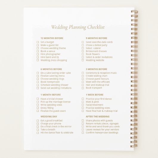 Elegante Gold Wedding Checklist Planner (Achterkant)