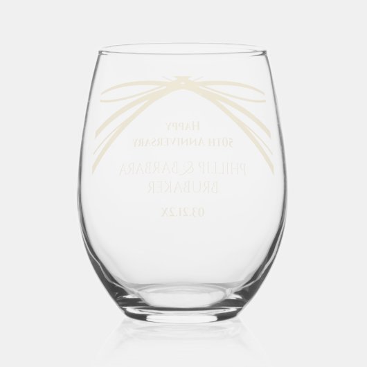 Elegante Golden 50e Jubileum Keepsake Wijnglas Zonder Voet (Achterkant)