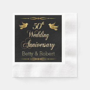 Elegante Golden 50th Wedding Jubileum Papier Napk Servetten