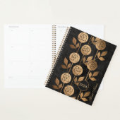 Elegante Golden Art Deco Rozen op zwarte achtergro Planner (Display)