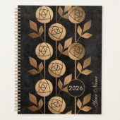 Elegante Golden Art Deco Rozen op zwarte achtergro Planner (Voorkant)