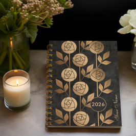 Elegante Golden Art Deco Rozen op zwarte achtergro Planner