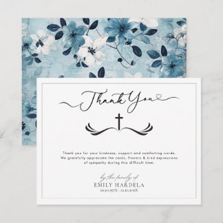 Elegante Golden Blue Floral Funeral Bedankt Kaart