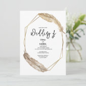 Elegante Golden Boho Feather bruiloft uitnodiging (Staand voorkant)