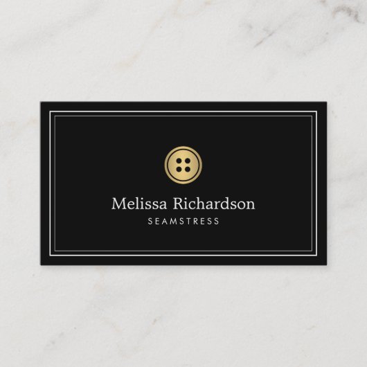 Elegante Golden Button Logo Seamstress, Tailor I Visitekaartje (Voorkant)